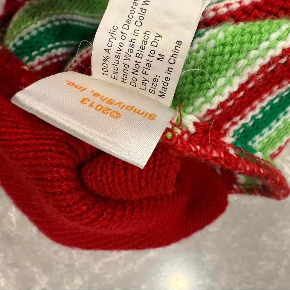 SimplyDog Christmas Dog Sweater Size M Red Green Striped Bone - Picture 3 of 8